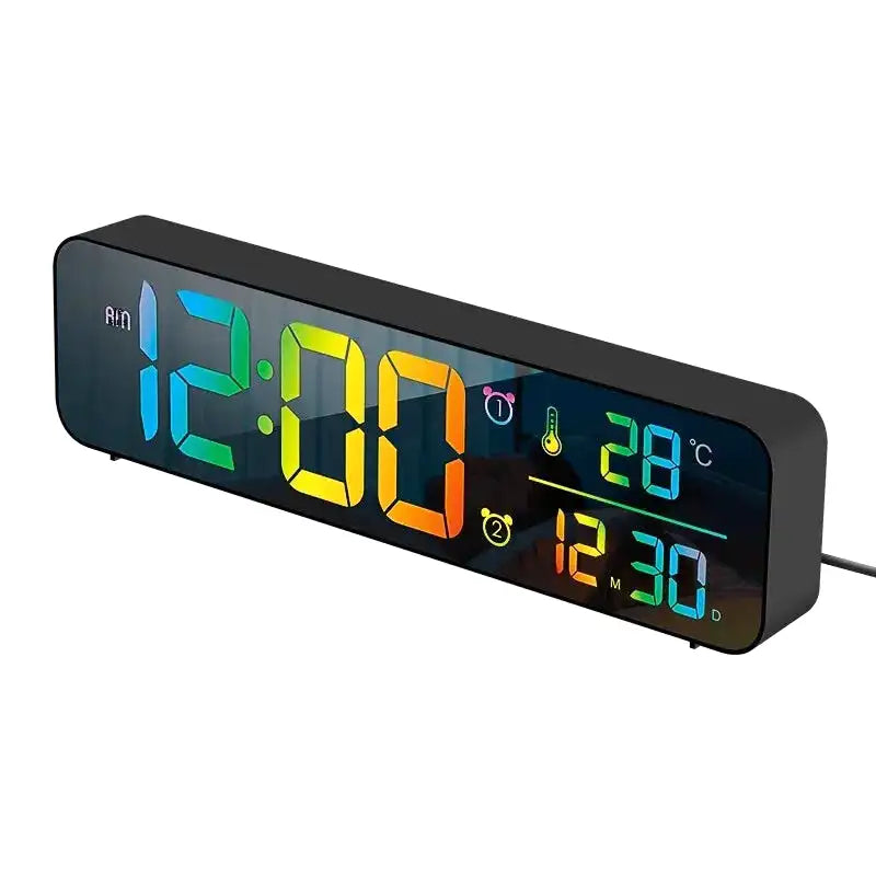 Réveil digital blanc à affichage LED multicolore