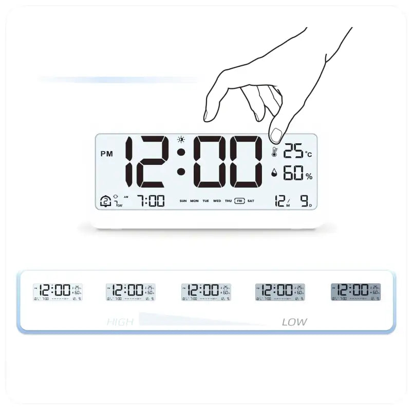 Réveil digital rectangulaire blanc avec affichage multifonction