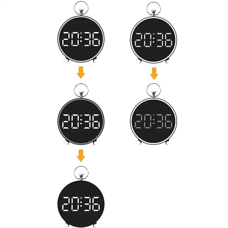 Réveil digital rond noir à affichage LED vert