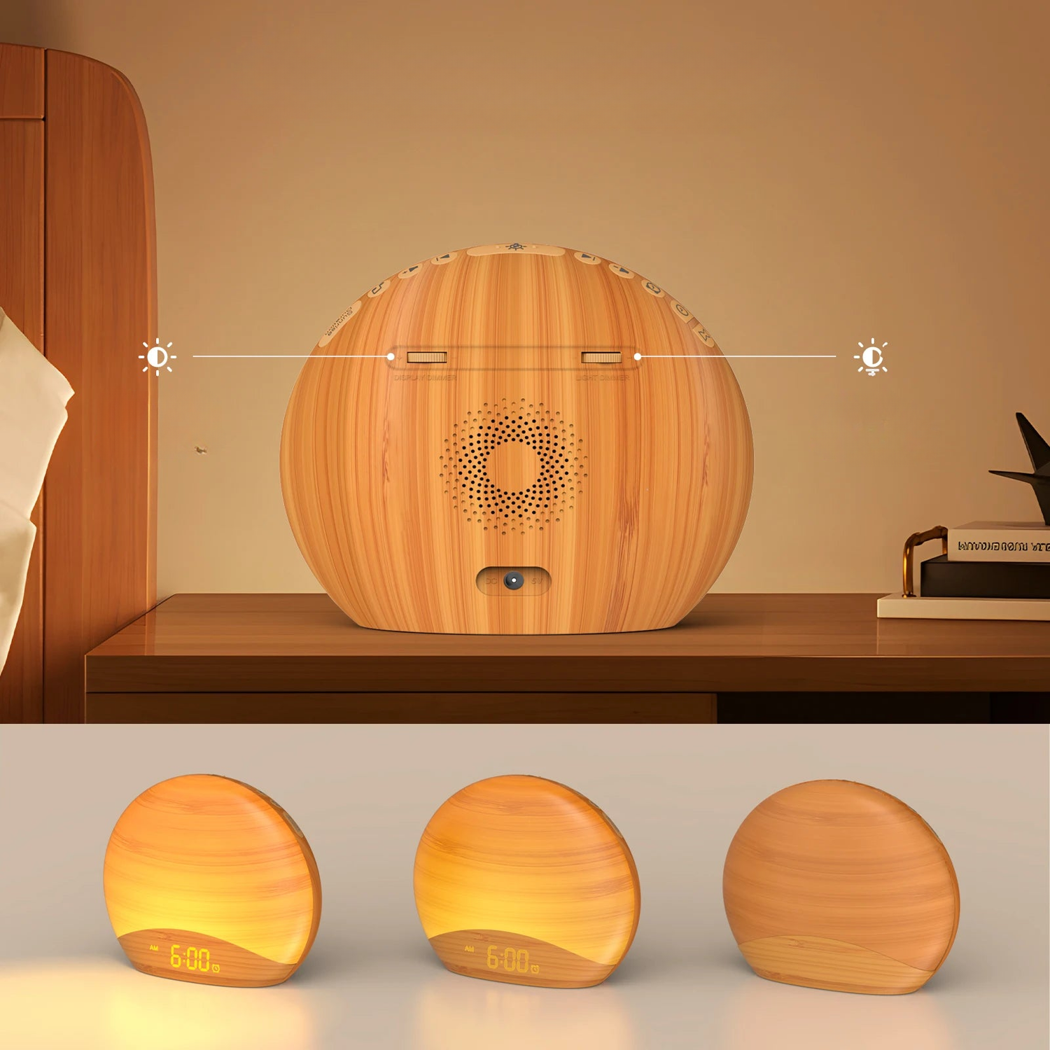 Réveil rond en bambou avec affichage numérique intégré -  - reveil-lumineux-et-son-de-la-nature - ["lumineux","Radio R\u00e9veil Lumineux"]