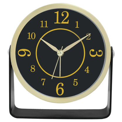 Réveil rond noir à chiffres dorés décoratifs -  - reveil-a-pile-design - ["analogique","digital","m\u00e9canique","petit","R\u00e9veil Analogique","r\u00e9veil digital","simple","voyage"]