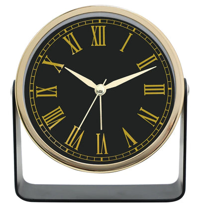 Réveil rond noir à chiffres dorés décoratifs -  - reveil-a-pile-design - ["analogique","digital","m\u00e9canique","petit","R\u00e9veil Analogique","r\u00e9veil digital","simple","voyage"]