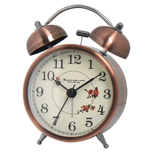 Réveil rond en métal cuivre avec motif floral vintage -  - reveil-vintage-design - []