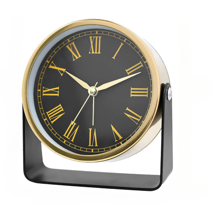 Réveil rond noir à chiffres dorés décoratifs -  - reveil-a-pile-design - ["analogique","digital","m\u00e9canique","petit","R\u00e9veil Analogique","r\u00e9veil digital","simple","voyage"]
