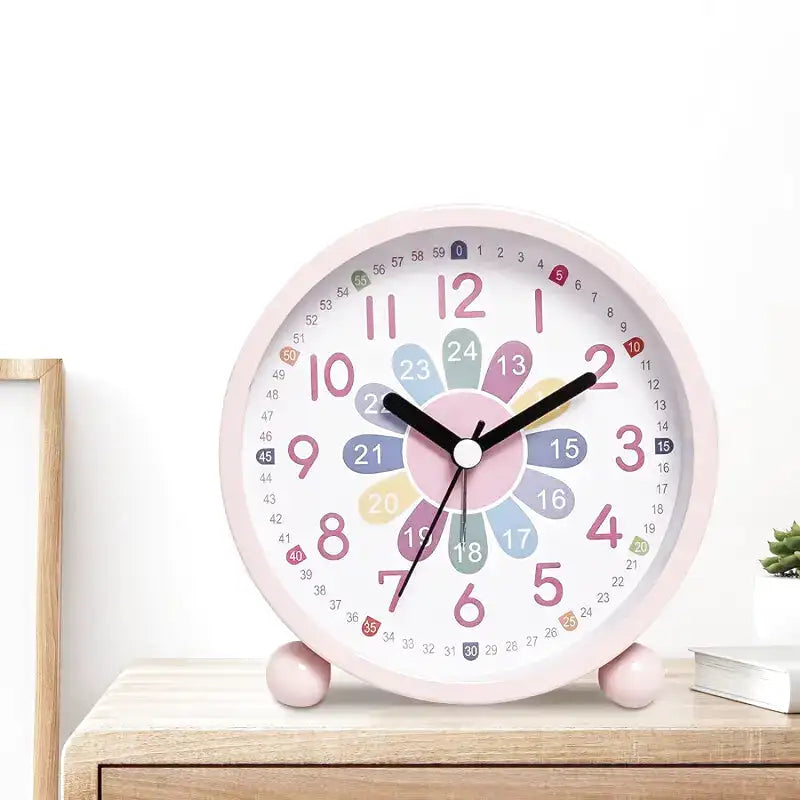 Horloge réveil fleur rose à pétales multicolores -  - reveil-fille-7-ans - ["analogique","enfant","R\u00e9veil Analogique","r\u00e9veil enfant","\u00e9ducatif"]