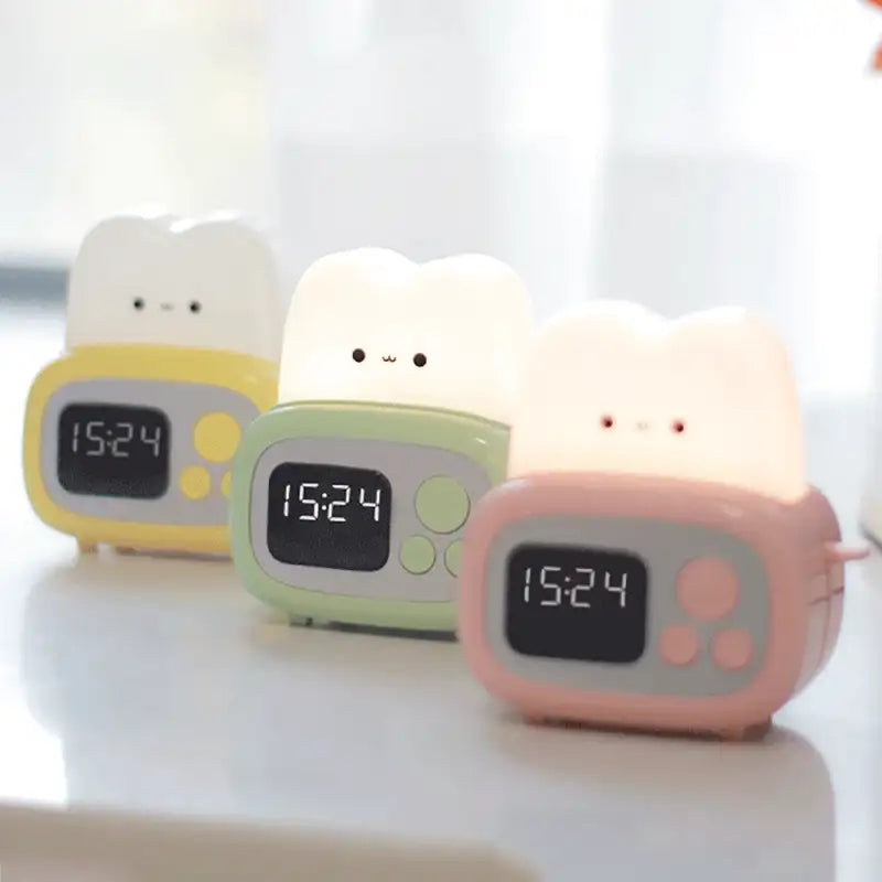 Minuterie numérique rose nuage en plastique brillant -  - reveil-fille-avec-veilleuse - ["enfant","lumineux","Radio R\u00e9veil Lumineux","r\u00e9veil enfant","veilleuse"]