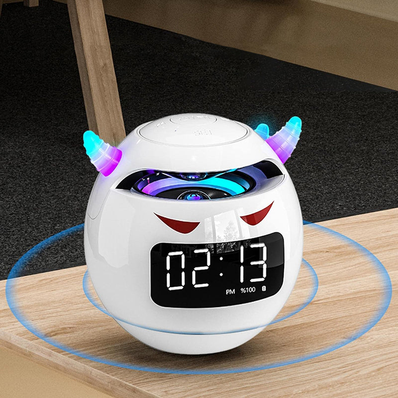 Radio réveil sphérique blanc avec cornes lumineuses changeantes -  - radio-reveil-connecte-avec-le-portable - ["bluetooth","connect\u00e9","digital","enfant","lumineux","petit","petit reveil","plastique","radio reveil connect\u00e9","Radio R\u00e9veil Lumineux","R\u00e9veil bluetooth","r\u00e9veil connect\u00e9","r\u00e9veil digital","r\u00e9veil enfant","simple"]