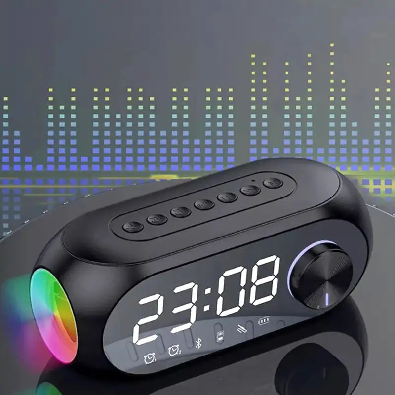 Radio réveil connecté noir avec enceinte lumineuse -  - radio-reveil-connecte-enceinte - ["ado","bluetooth","connect\u00e9","digital","lumineux","lumi\u00e8re","petit reveil","radio reveil connect\u00e9","Radio R\u00e9veil Lumineux","R\u00e9veil bluetooth","r\u00e9veil connect\u00e9","r\u00e9veil digital","simple","voyage"]