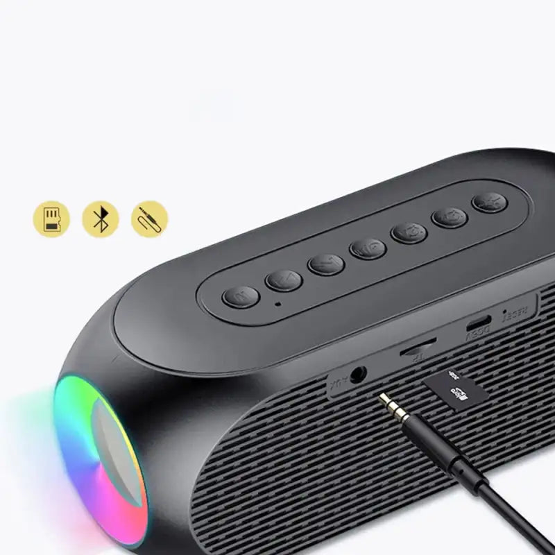 Radio réveil connecté noir avec enceinte lumineuse -  - radio-reveil-connecte-enceinte - ["ado","bluetooth","connect\u00e9","digital","lumineux","lumi\u00e8re","petit reveil","radio reveil connect\u00e9","Radio R\u00e9veil Lumineux","R\u00e9veil bluetooth","r\u00e9veil connect\u00e9","r\u00e9veil digital","simple","voyage"]