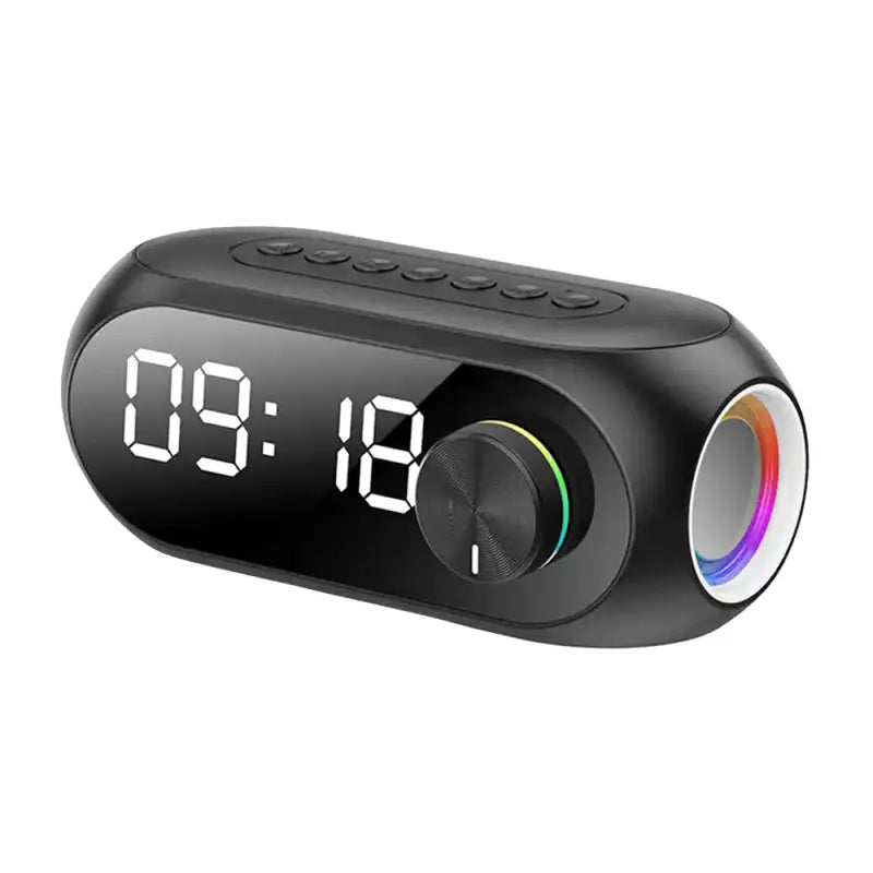 Radio réveil connecté noir avec enceinte lumineuse -  - radio-reveil-connecte-enceinte - ["ado","bluetooth","connect\u00e9","digital","lumineux","lumi\u00e8re","petit reveil","radio reveil connect\u00e9","Radio R\u00e9veil Lumineux","R\u00e9veil bluetooth","r\u00e9veil connect\u00e9","r\u00e9veil digital","simple","voyage"]