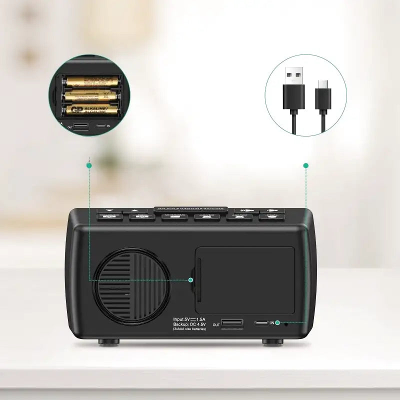 Radio réveil LED multicolore à écran noir rectangulaire -  - radio-reveil-sans-fil - ["digital","lumineux","moderne","num\u00e9rique","petit","Radio R\u00e9veil Lumineux","r\u00e9veil digital","simple"]