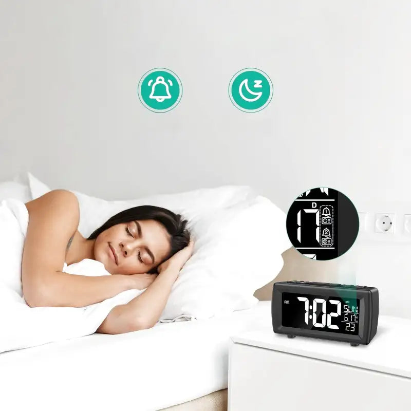 Radio réveil LED multicolore à écran noir rectangulaire -  - radio-reveil-sans-fil - ["digital","lumineux","moderne","num\u00e9rique","petit","Radio R\u00e9veil Lumineux","r\u00e9veil digital","simple"]