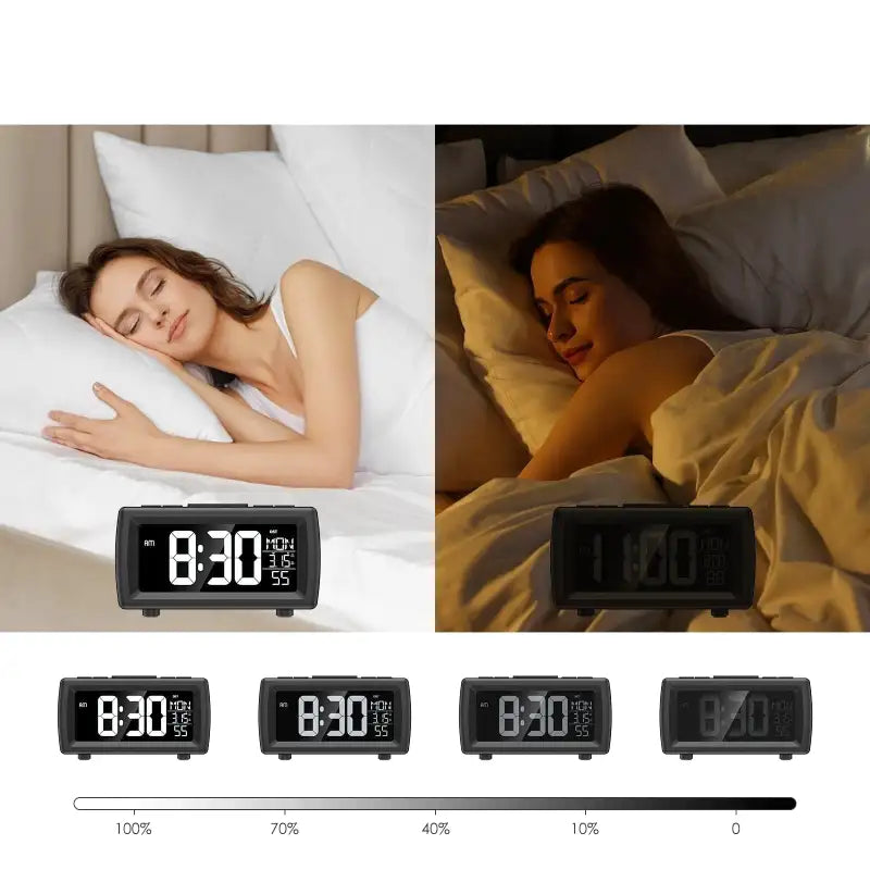 Radio réveil LED multicolore à écran noir rectangulaire -  - radio-reveil-sans-fil - ["digital","lumineux","moderne","num\u00e9rique","petit","Radio R\u00e9veil Lumineux","r\u00e9veil digital","simple"]