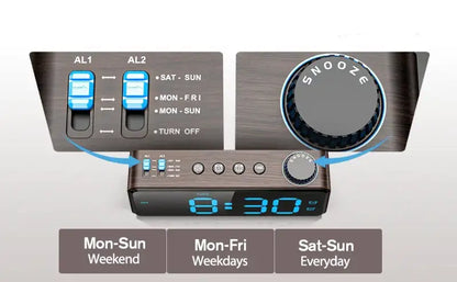 Radio réveil numérique bois foncé et façade noire -  - radio-reveil-sur-secteur - ["digital","Jour Nuit","num\u00e9rique","petit reveil","radio bois","radio reveil","radio reveil bois","r\u00e9veil digital","simple"]