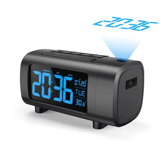 Radio réveil numérique noir avec projection LED bleue -  - radio-reveil-projecteur-heure - ["digital","Jour Nuit","lumineux","num\u00e9rique","projecteur","radio reveil projecteur","Radio R\u00e9veil Lumineux","r\u00e9veil digital","r\u00e9veil projecteur","simple"]