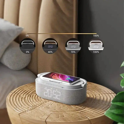 Radio réveil ovale tissu et bois avec chargeur sans fil -  - radio-reveil-connecte-lumiere - ["bluetooth","chargeur induction","connect\u00e9","digital","lumineux","lumi\u00e8re","radio reveil","radio reveil bois","radio reveil connect\u00e9","Radio R\u00e9veil Lumineux","r\u00e9veil bluetooth","r\u00e9veil chargeur induction","r\u00e9veil connect\u00e9","r\u00e9veil digital","simple","veilleuse"]