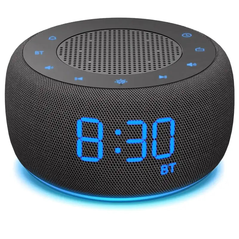 Radio réveil rond Bluetooth avec affichage LED bleu -  - radio-reveil-connecte-bluetooth - ["bluetooth","connect\u00e9","digital","intelligent","lumineux","lumi\u00e8re","num\u00e9rique","petit","petit reveil","radio reveil","radio reveil connect\u00e9","Radio R\u00e9veil Lumineux","r\u00e9veil bluetooth","r\u00e9veil connect\u00e9","r\u00e9veil digital","simple"]