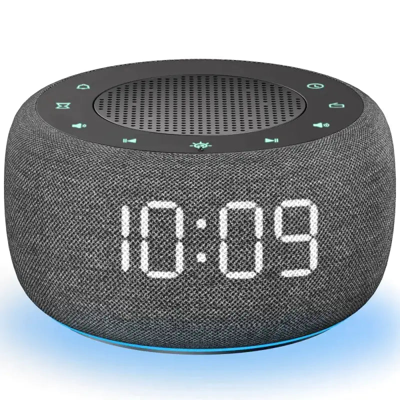 Radio réveil rond en tissu gris avec écran digital -  - radio-reveil-fm-numerique - ["ado","bluetooth","connect\u00e9","digital","lumineux","lumi\u00e8re","petit reveil","radio reveil","radio reveil connect\u00e9","Radio R\u00e9veil Lumineux","R\u00e9veil bluetooth","r\u00e9veil connect\u00e9","r\u00e9veil digital","simple"]