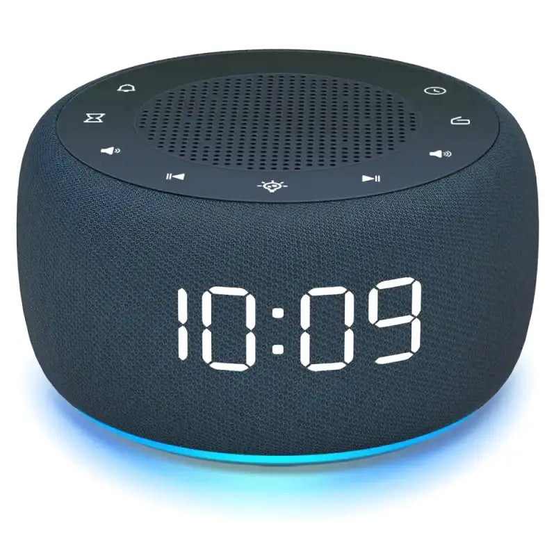 Radio réveil rond en tissu gris avec écran digital -  - radio-reveil-fm-numerique - ["ado","bluetooth","connect\u00e9","digital","lumineux","lumi\u00e8re","petit reveil","radio reveil","radio reveil connect\u00e9","Radio R\u00e9veil Lumineux","R\u00e9veil bluetooth","r\u00e9veil connect\u00e9","r\u00e9veil digital","simple"]