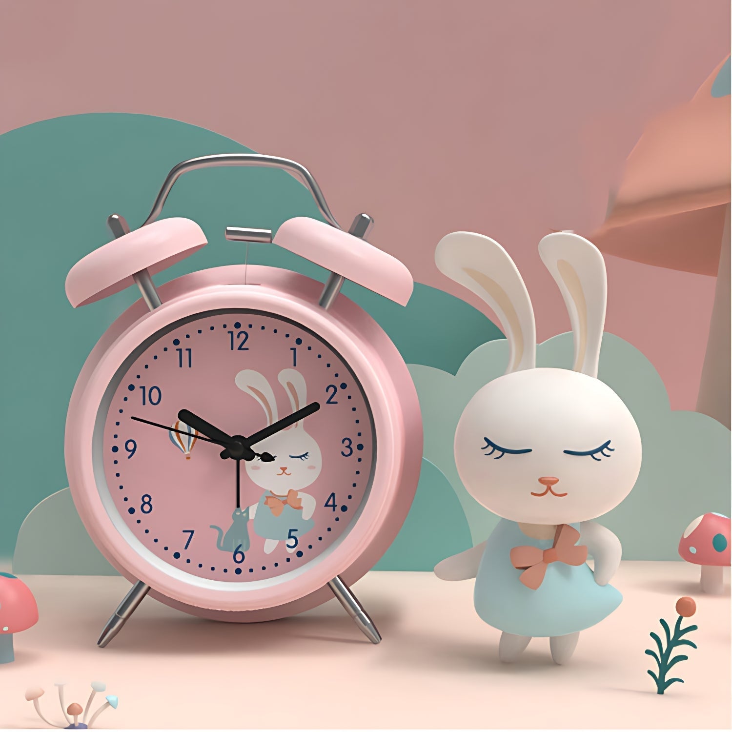 Réveil rose en métal avec motif lapin -  - reveil-a-pile-de-couleur-rose - ["ado","analogique","enfant","fille","Jour Nuit","lapin","petit reveil","rose","R\u00e9veil Analogique","r\u00e9veil enfant","simple"]