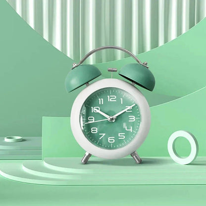 Réveil rond vert et blanc à double cloche métal -  - reveil-ado-a-pile - ["ado","analogique","petit reveil","R\u00e9veil Analogique","simple","vintage"]