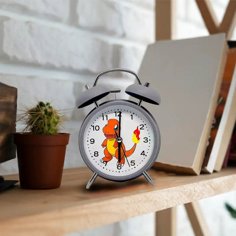 Réveil analogique métal gris avec Salamèche coloré -  - reveil-pokemon-salameche - ["pok\u00e9mon"]