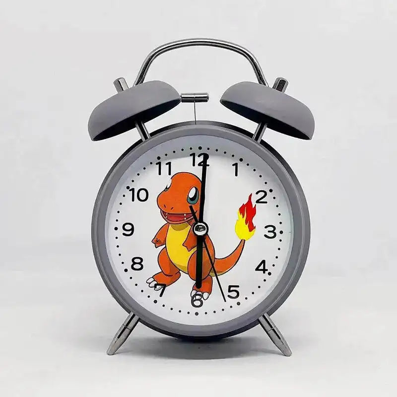 Réveil analogique métal gris avec Salamèche coloré -  - reveil-pokemon-salameche - ["pok\u00e9mon"]