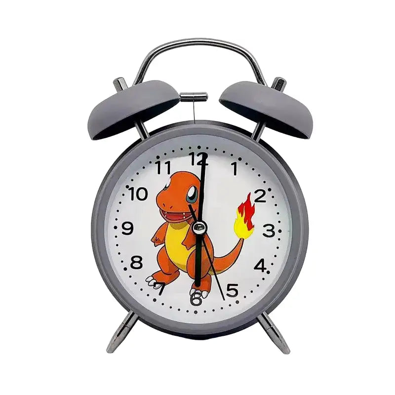 Réveil analogique métal gris avec Salamèche coloré -  - reveil-pokemon-salameche - ["pok\u00e9mon"]