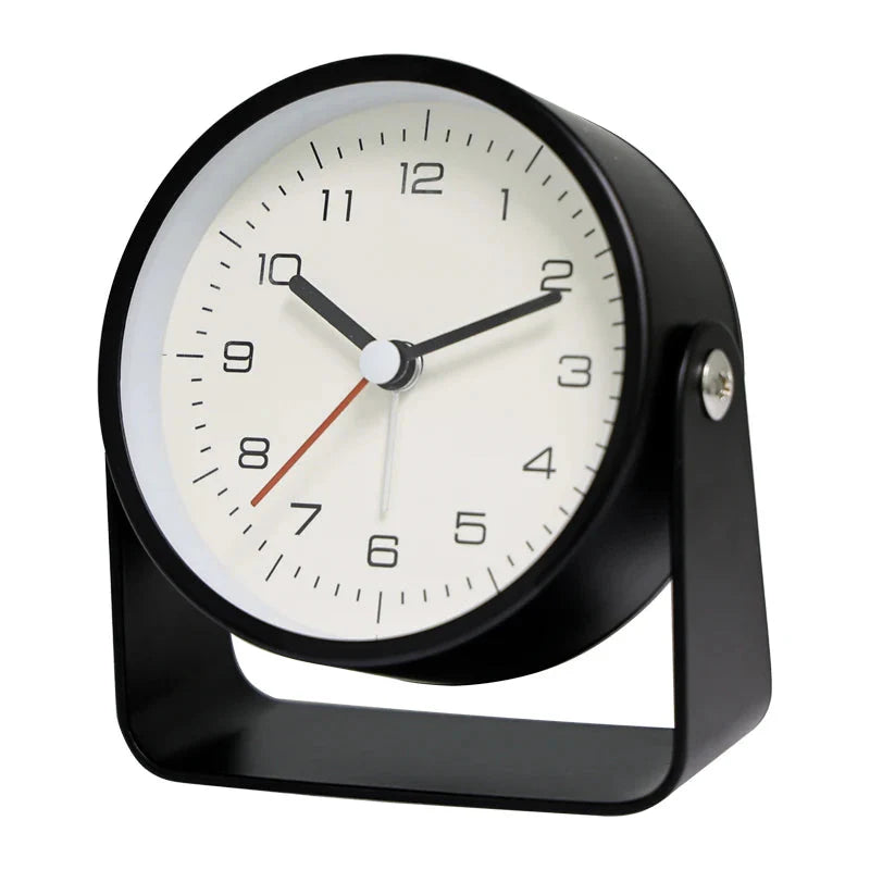 Réveil rond moderne en métal noir mat -  - reveil-analogique-trotteuse-silencieuse - ["analogique","m\u00e9canique","petit","simple","voyage"]