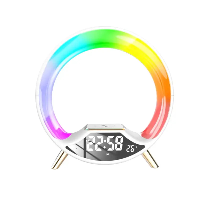 Réveil anneau lumineux arc-en-ciel sur base noire -  - reveil-simulateur-daube-enfant - ["bluetooth","enfant","R\u00e9veil bluetooth","r\u00e9veil enfant","simulateur d'aube","veilleuse"]