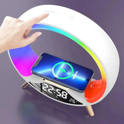 Réveil anneau lumineux arc-en-ciel sur base noire -  - reveil-simulateur-daube-enfant - ["bluetooth","enfant","R\u00e9veil bluetooth","r\u00e9veil enfant","simulateur d'aube","veilleuse"]