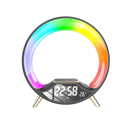 Réveil anneau lumineux arc-en-ciel sur base noire -  - reveil-simulateur-daube-enfant - ["bluetooth","enfant","R\u00e9veil bluetooth","r\u00e9veil enfant","simulateur d'aube","veilleuse"]