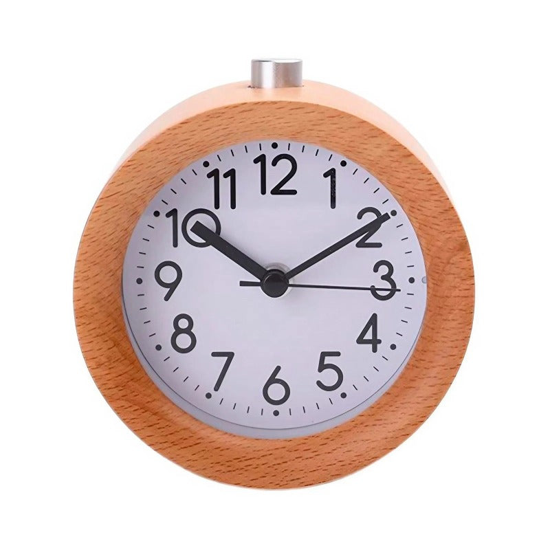 Réveil rond en bois sombre à cadran blanc -  - reveil-bois-horloge - ["analogique","petit","radio bois","radio reveil bois","r\u00e9veil analogique","simple"]