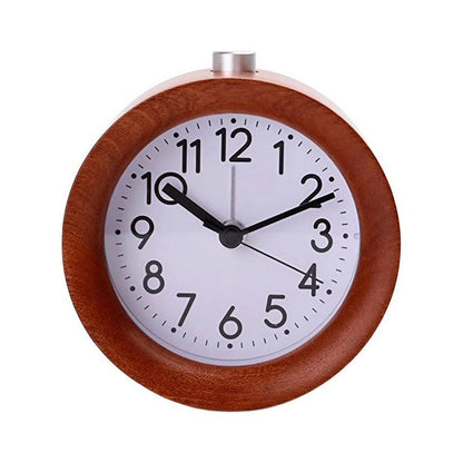 Réveil rond en bois sombre à cadran blanc -  - reveil-bois-horloge - ["analogique","petit","radio bois","radio reveil bois","r\u00e9veil analogique","simple"]