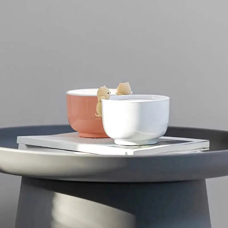 Réveil bol blanc avec figurine chat doré -  - reveil-veilleuse-lampe - ["chat","veilleuse"]