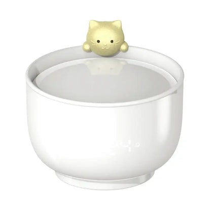 Réveil bol blanc avec figurine chat doré -  - reveil-veilleuse-lampe - ["chat","veilleuse"]