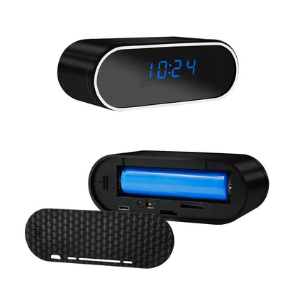 Réveil projecteur LED noir avec affichage bleu -  - reveil-camera-espion-hd - ["camera espion","lumineux","num\u00e9rique","r\u00e9veil digital","simple"]