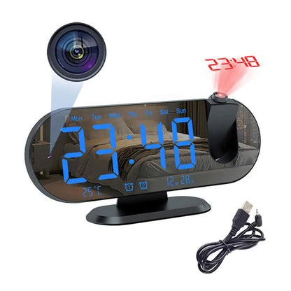 Réveil projecteur ovale noir avec caméra intégrée Wi-Fi -  - reveil-camera-espion-wifi - ["cam\u00e9ra espion","connect\u00e9","moderne","num\u00e9rique","r\u00e9veil digital"]