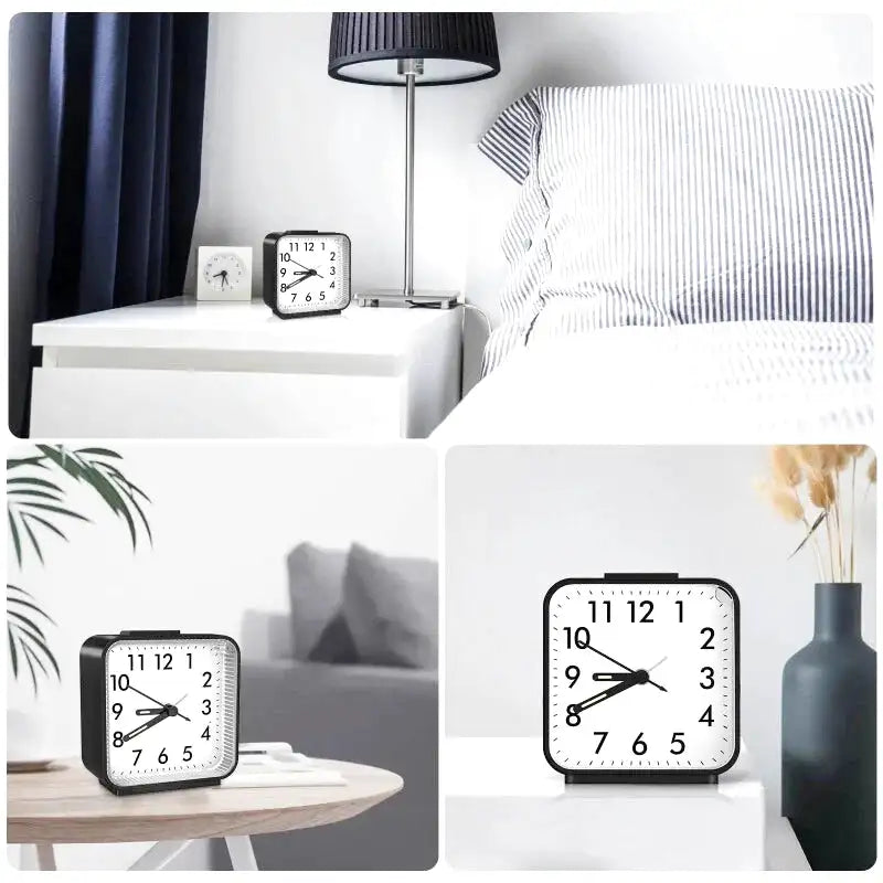 Réveil carré blanc moderne à aiguilles lumineuses -  - reveil-a-pile-quartz-lumineux - ["analogique","Jour Nuit","lumineux","petit reveil","Radio R\u00e9veil Lumineux","R\u00e9veil Analogique","simple","voyage"]