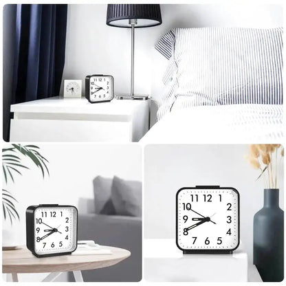 Réveil carré blanc moderne à aiguilles lumineuses -  - reveil-a-pile-quartz-lumineux - ["analogique","Jour Nuit","lumineux","petit reveil","Radio R\u00e9veil Lumineux","R\u00e9veil Analogique","simple","voyage"]