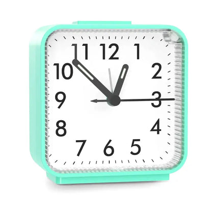 Réveil carré blanc moderne à aiguilles lumineuses -  - reveil-a-pile-quartz-lumineux - ["analogique","Jour Nuit","lumineux","petit reveil","Radio R\u00e9veil Lumineux","R\u00e9veil Analogique","simple","voyage"]