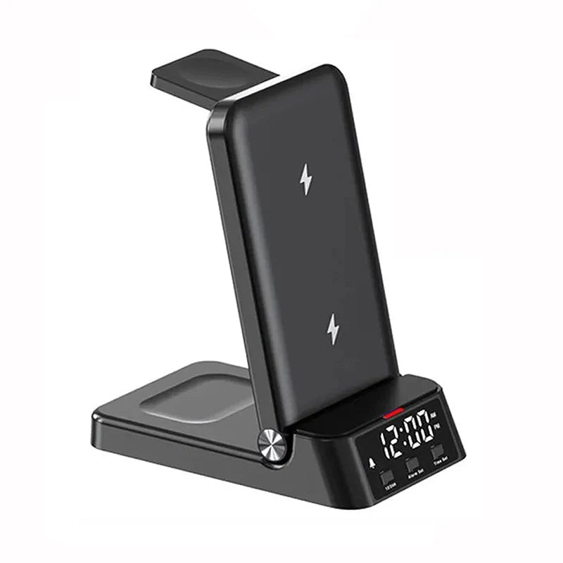 Station de charge LED noire avec horloge intégrée -  - reveil-chargeur-induction-apple-et-samsung - ["chargeur induction","connect\u00e9","num\u00e9rique","petit","simple"]