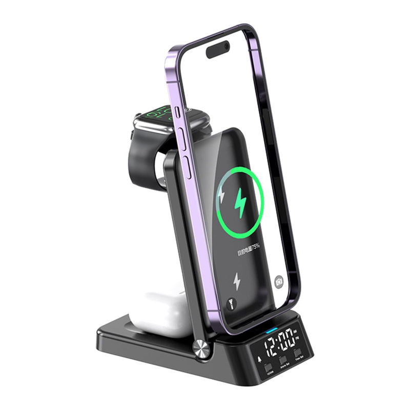 Station de charge LED noire avec horloge intégrée -  - reveil-chargeur-induction-apple-et-samsung - ["chargeur induction","connect\u00e9","num\u00e9rique","petit","simple"]