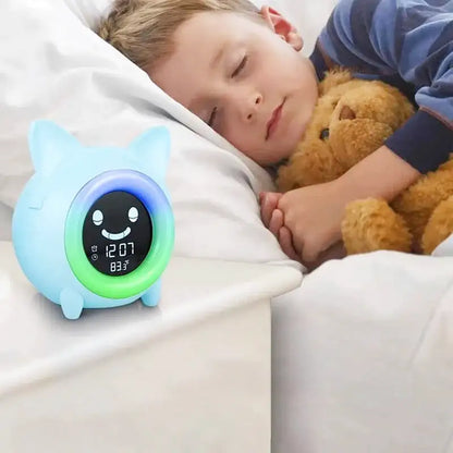 Réveil chat numérique bleu avec affichage LED coloré