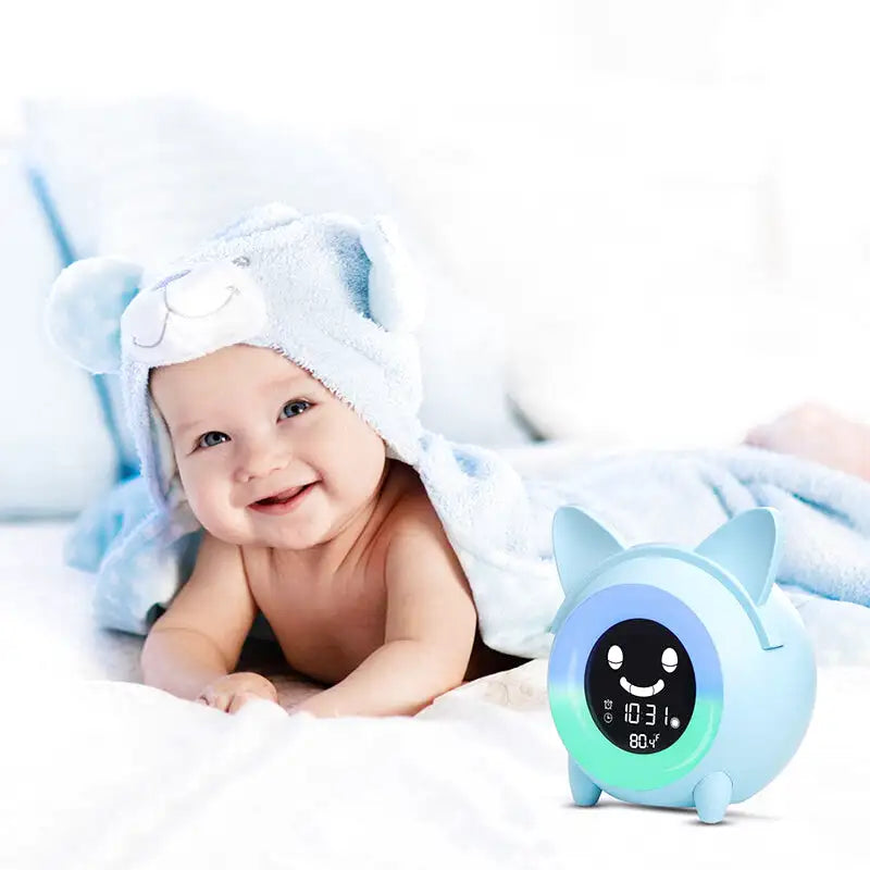 Réveil chat numérique bleu avec affichage LED coloré