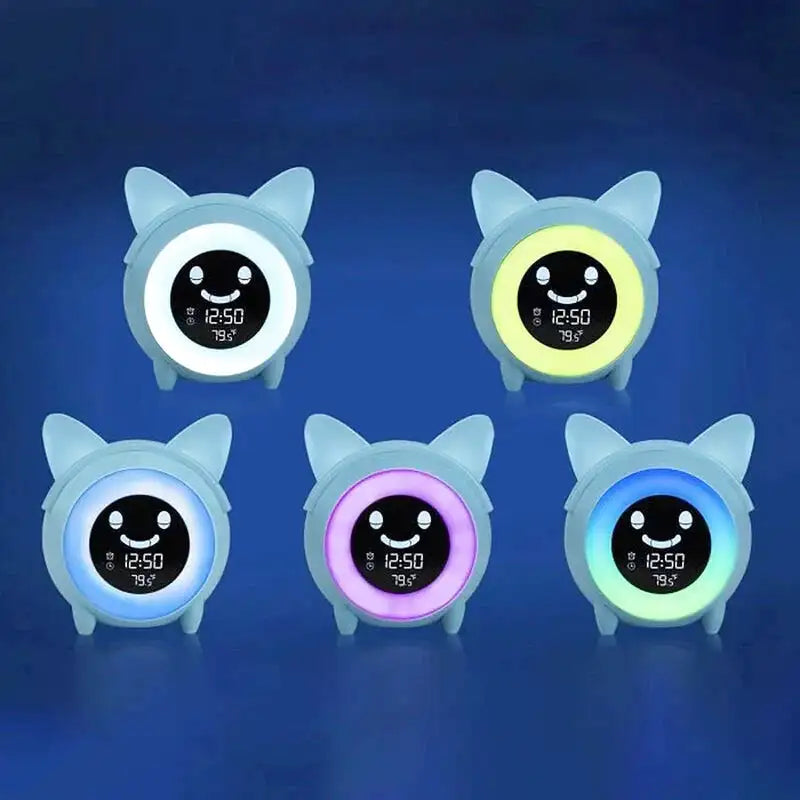 Réveil chat numérique bleu avec affichage LED coloré