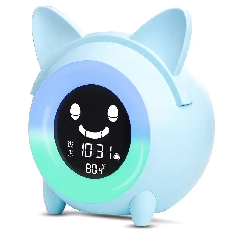 Réveil chat numérique bleu avec affichage LED coloré