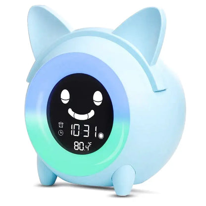 Réveil chat numérique bleu avec affichage LED coloré