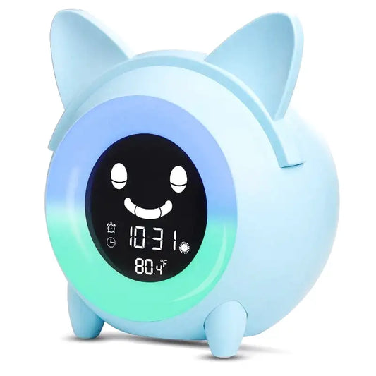 Réveil chat numérique bleu avec affichage LED coloré