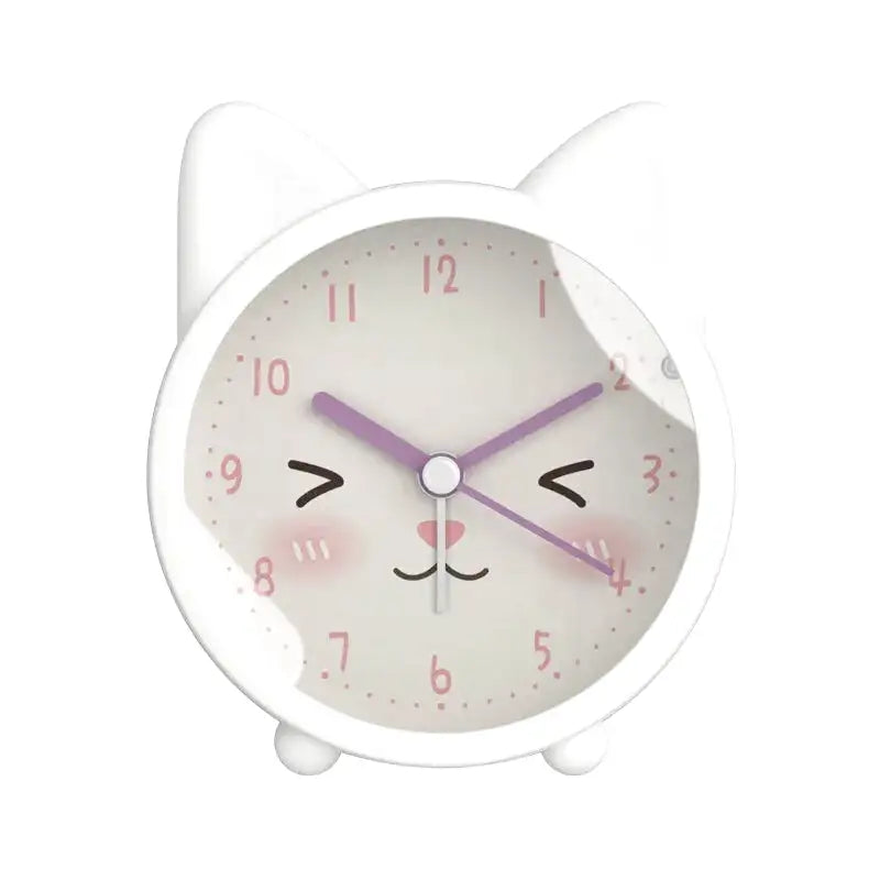 Réveil chat rond en plastique beige avec oreilles